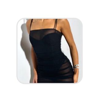 White Fox Black Ruched Mesh Dress